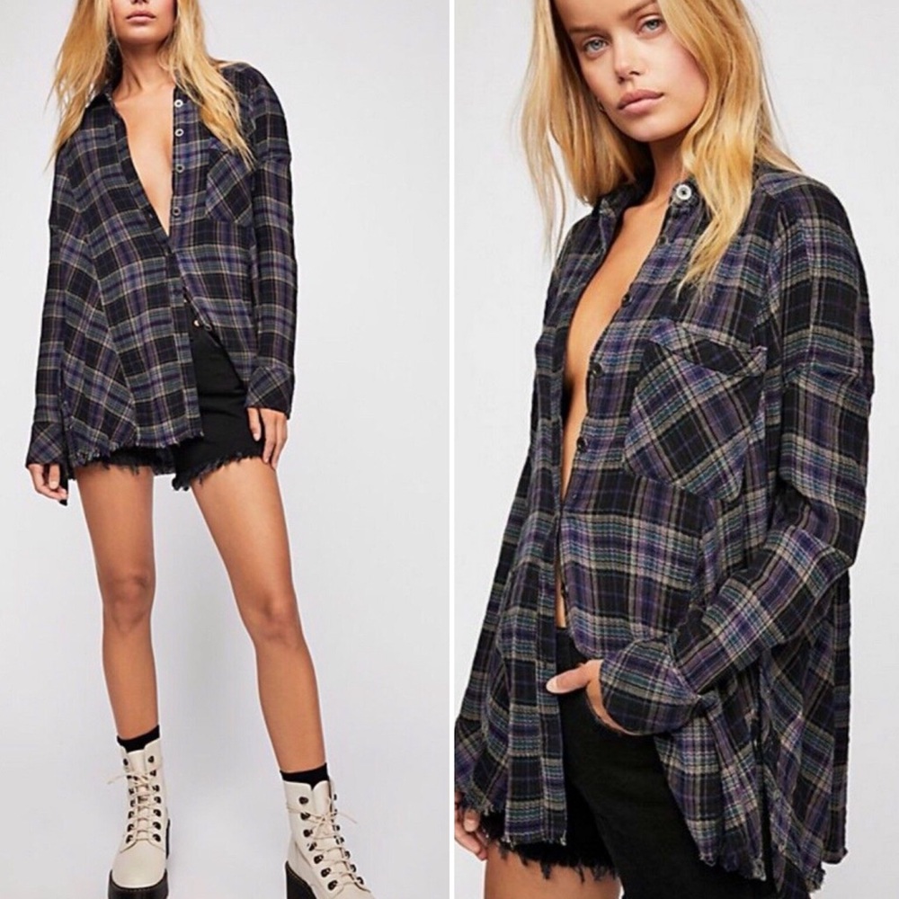 Free People Juniper Ridge Snap Side Plaid Buttondown Check Shirt Top